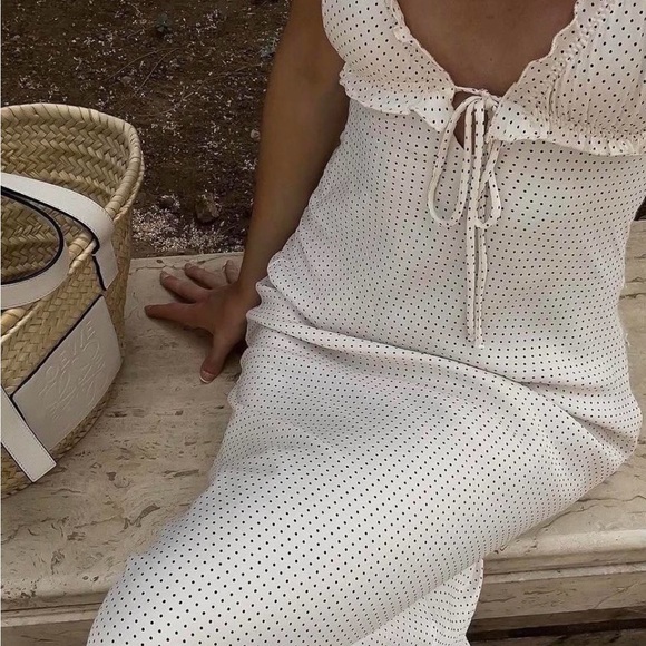 ZARA - SATIN EFFECT midi maxi slip DRESS tie front polka dot - Picture 2 of 10